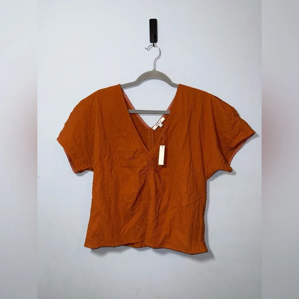 Madewell Puff-Sleeve Top in Clip Dot Warm Nutmeg Fall Autumn Size 12 NWT